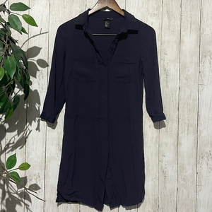 H&M Dark Navy Blue Collared Button Front Shirt Dress‎ Size 4